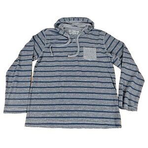 One Way Men XL Blue Gray Striped Long Sleeve Hooded T-Shirt Pocket Hoodie 272804